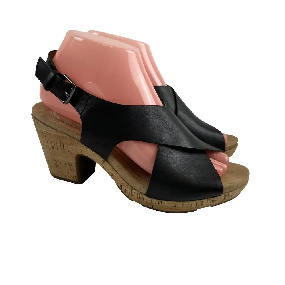 Rockport Cobb Hill Slingback Heel Sandal Black Leather Buckle Womens‎ 6.5 Wide